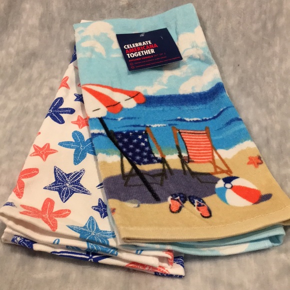 Beach Starfish Celebrate Anericana Kitchen Towel Set if Two NWT %100 Cotton - Picture 12 of 12